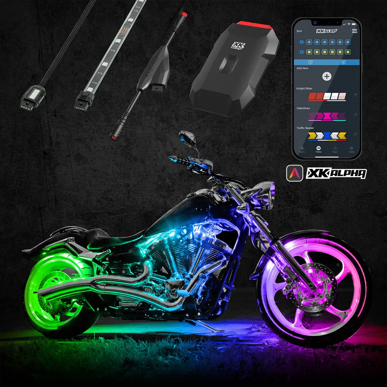 XKGlow Addressable LED Motorcycle Accent Light Kits [XKalpha App Controlled] Standard or Advance
